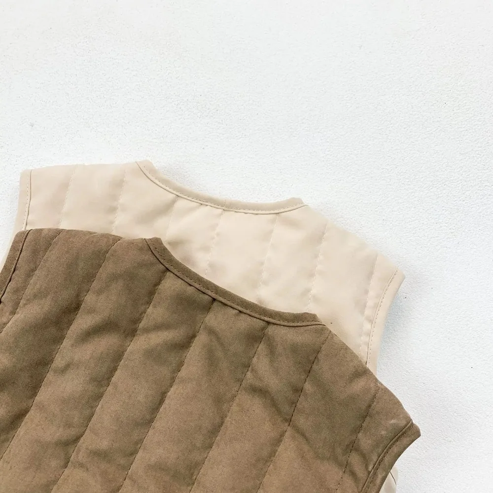 Korean Style Autumn Winter Baby Vest Solid color Thickened Kids Waistcoat with Hat Unisex Jackets for Girls Boys