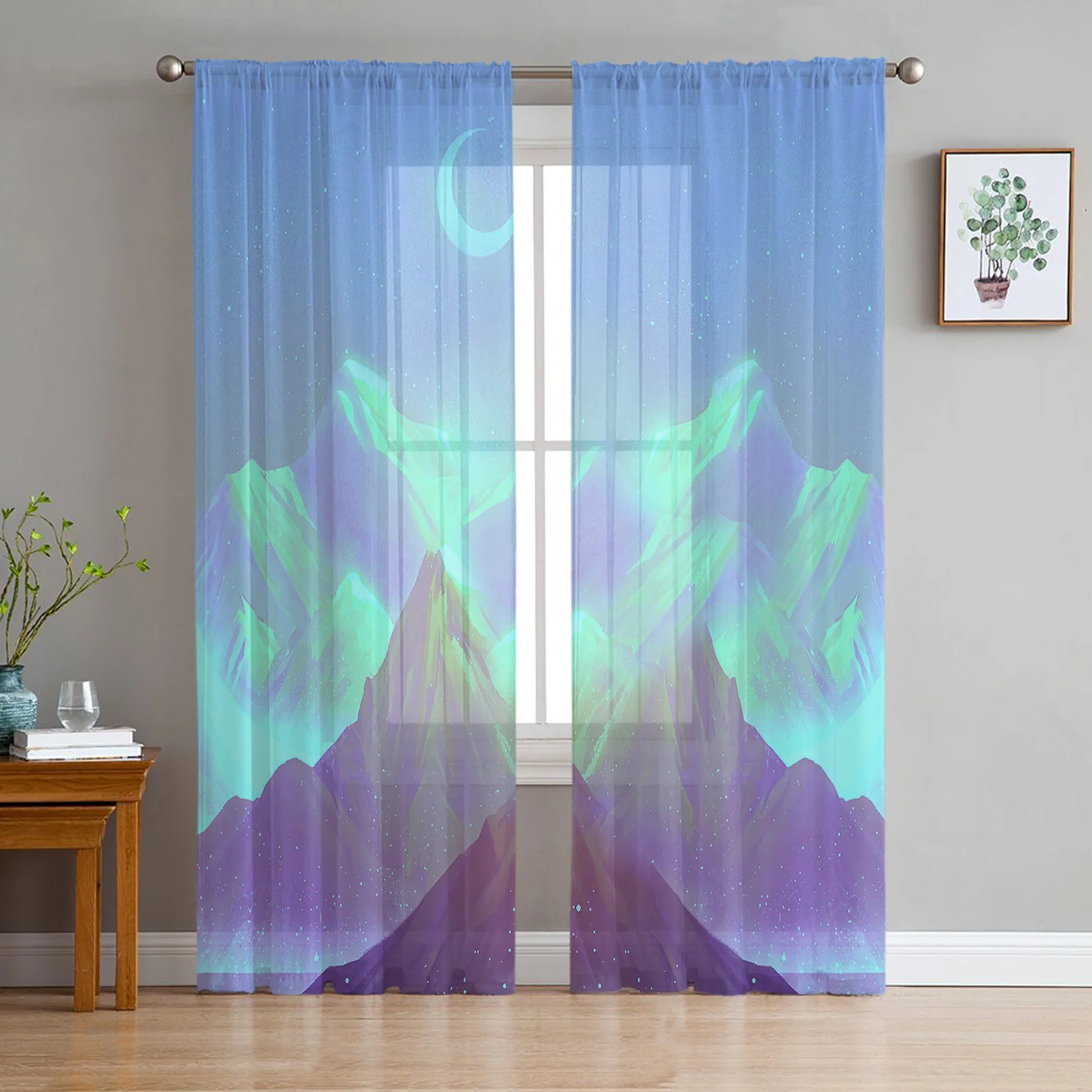 thumbnail image 1 of Cortinas transparentes con diseño de cielo nocturno, estrellas y luna, para sala de estar, ventanas, dormitorio, cocina, decoración del hogar, cortinas de gasa, 1 of 5