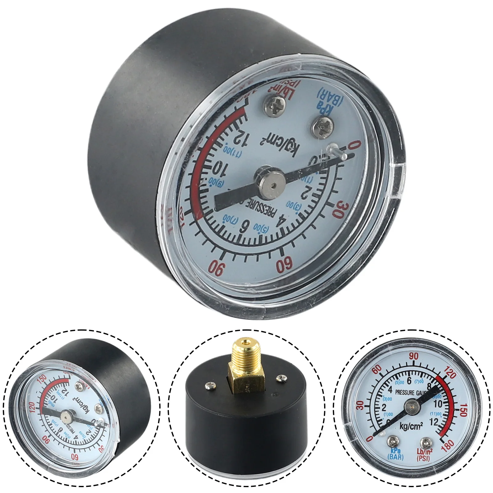 Air Compressor Pneumatic Hydraulic Fluid Pressure Gauge 0-12Bar 0-180PSI 1/8" NPT Thread Diameter Compressor Gauge Accessory