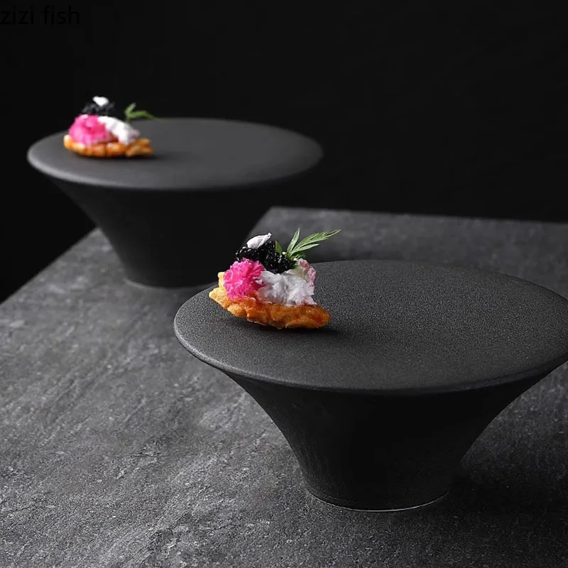 Ceramic Dessert Plates Creative High Foot Ceramic Dessert Plate Restaurant Molecular Cuisine Display Plate Snack Sushi Dish Specialty Tableware