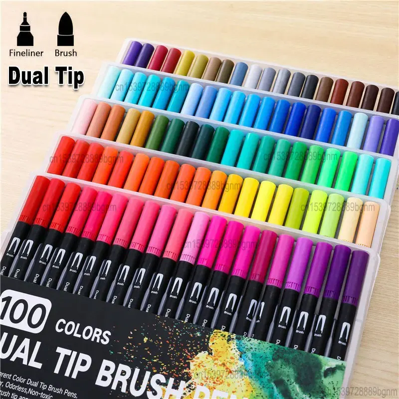 12/24/48/100 Color Dual Tip Art Marker Watercolor Brush Fineliner Pen Double Head Comics Fine Liner For Sketch Drawing Painting бэтмен detective comics мертвецкий холод