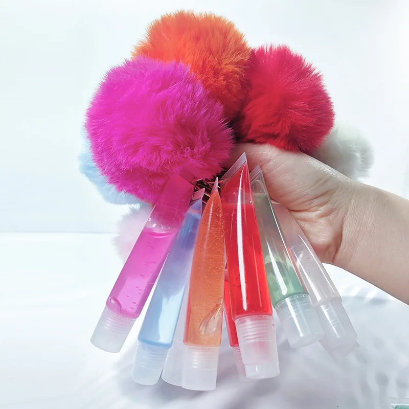 Fruit Large Volume Lips Private Label Clear Custom Pompom Keychain