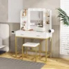 Vanity Desk with Mirror and 10 Led Lights Charging Station Makeup Table Set with Lighted Mirror 3 Lighting Modes 2 Drawers 2