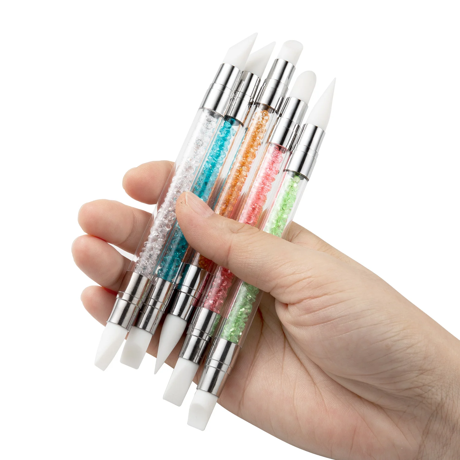Nail Art Pen 5PCS Double Head Silicone Nail Art Embossing Pens 3D Flower Sculpting Tools with Adjustable Tips for Chrome Powder Application