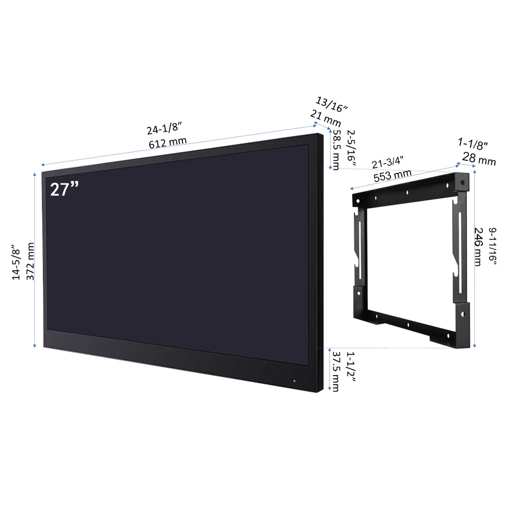Souria-27 인치 스마트 블랙 방수 LED 텔레비전, 욕실, TV, 안드로이드, DTV, 와이파이, 호텔, IP66 창고, 유럽, 러시아