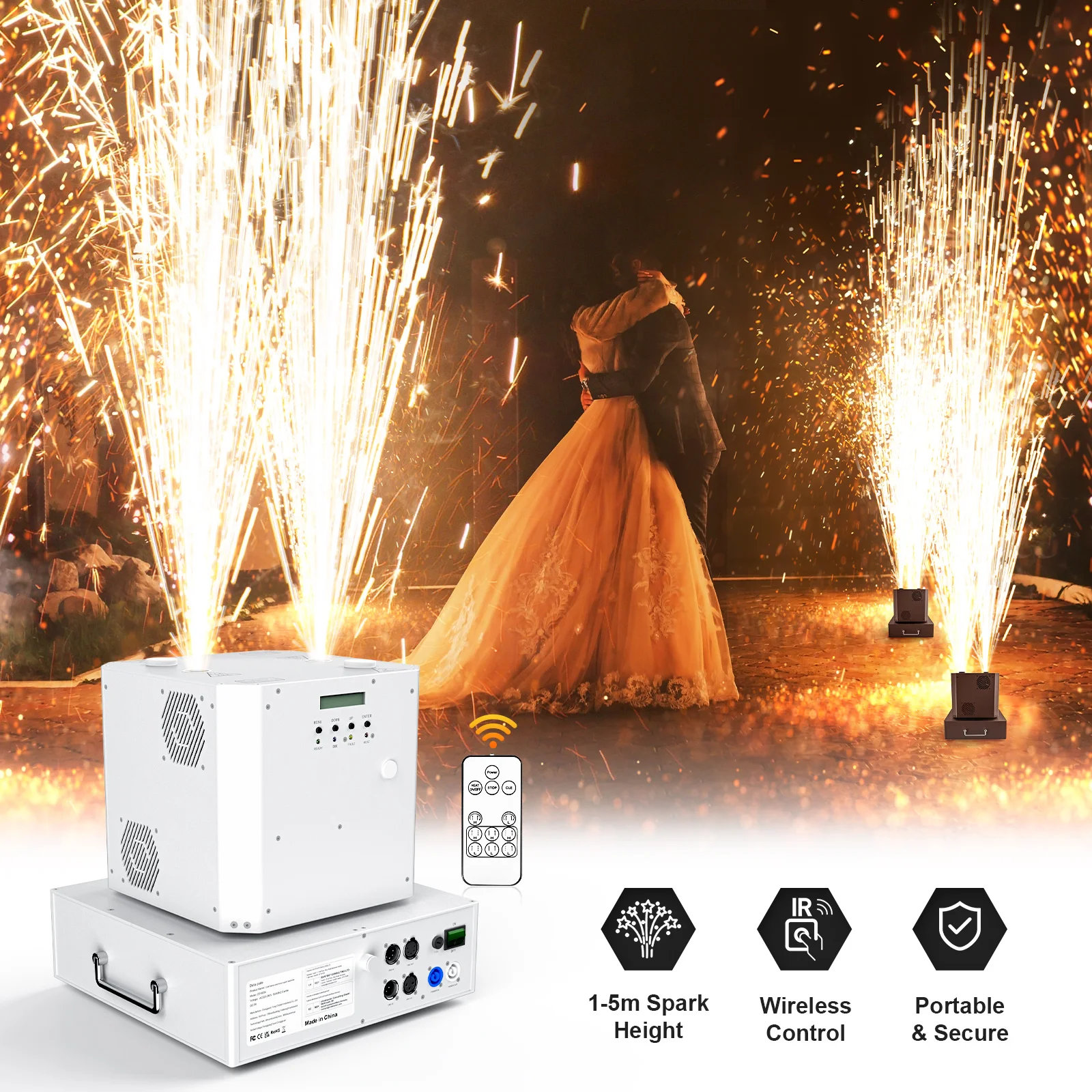 

Cold Spark Machine 1300W DMX Control Cold Sparkler Fountain for Wedding Stage Show Remote Control Sparking Spark with Flightcase
