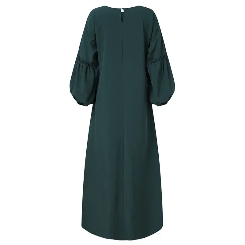 Muslim Abaya Dress Dubai Solid Color Long Sleeve Ruffled Casual Dresses for Women Islamic Kaftan Robe Femme Musulmane Vestidos
