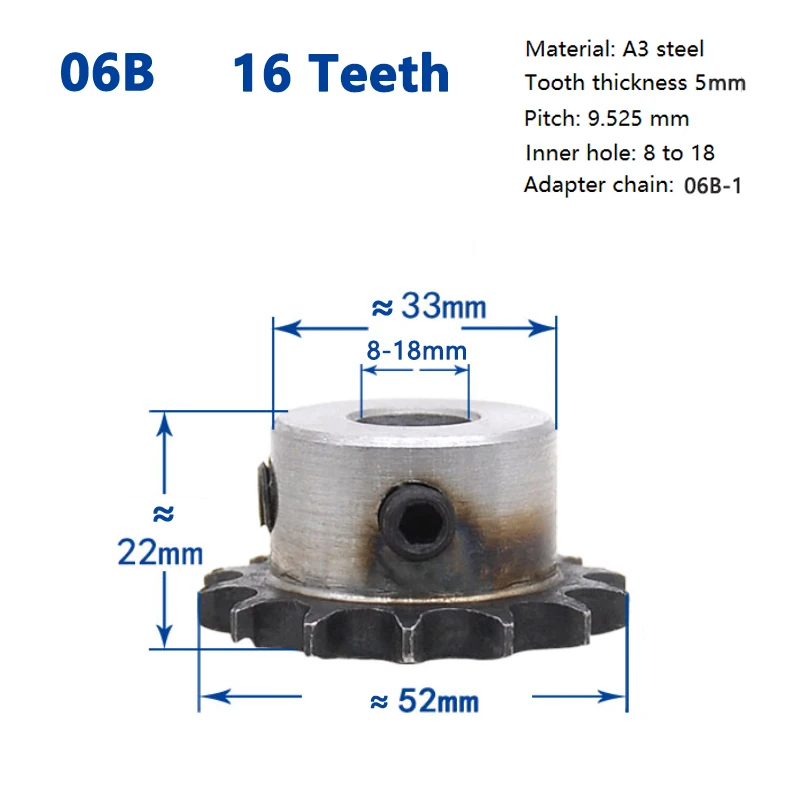 1pc 15T 16T 17T 06B Sprockets for Roller Chain 15 16 17 Tooth A3 Steel Gear Industrial Drive Sprocket Bore 12/14/15/17/18/25mm