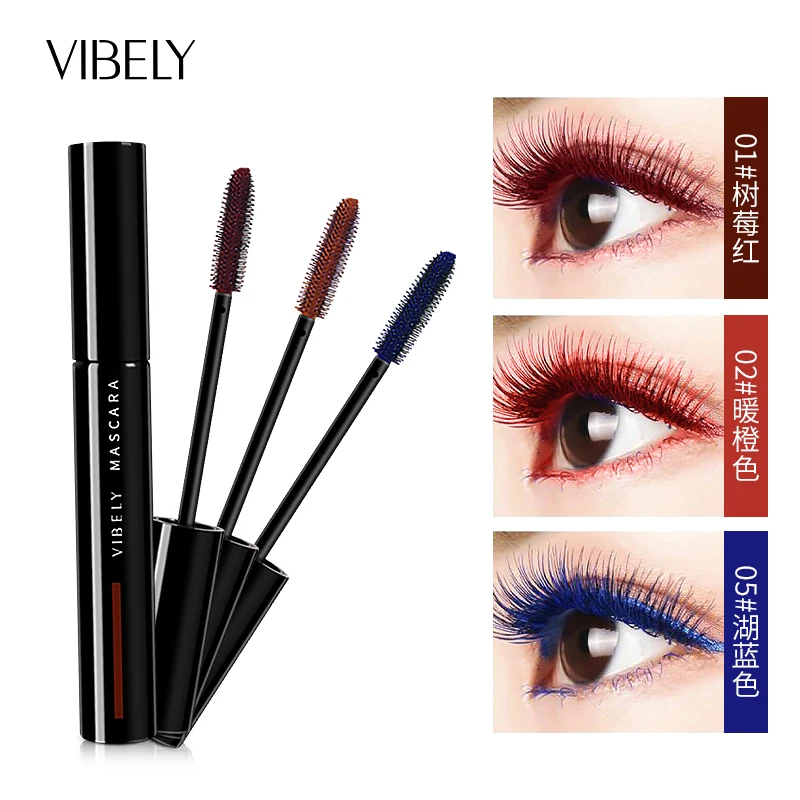 VIBELY 컬러 마스카라 속눈썹 연장 컬링 속눈썹, 블루 옐로우 그린 마스카라, 오래 지속되는 방수, 번짐 방지 아이 메이크업