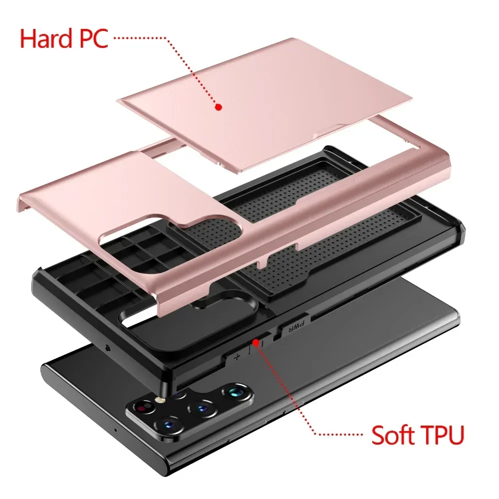 Sleek Slider Card Holder Phone Case - Durable Hard Shell Design