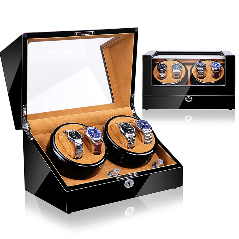 Baking Varnish High Quality Glossy Exterior Wholesale Orbit Wood Luxury Modern Automatic 4+0 Watch Winder for Watchs