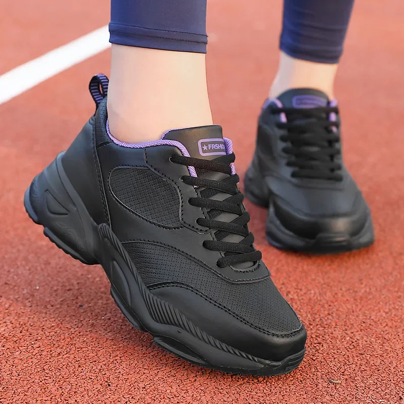 Autumn Winter Leather Waterproof Running Shoes Women Lightweight Comfortable Soft Casual Sneakers Ladies Non-Slip Jogging Shoes