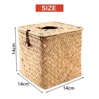 2 Pack Square Seagrass Facial Tissue Box - Decorative Woven Paper Holder Napkin Dispenser - Straw Tissue Box Cover 2
