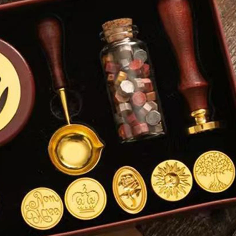 Wax Seal Stamp Set Lacquered Stamp Sealing Wax Kit DIY Craft Supplies Wedding Invitation Decorative Sealing Set