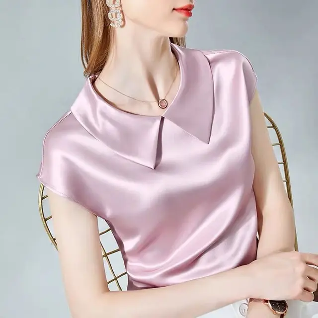 camisas de mujer elegant Ice silk Shirt plus size artificial silk tops Acetate satin Blouse Doll Collar White Girlish blouse 4