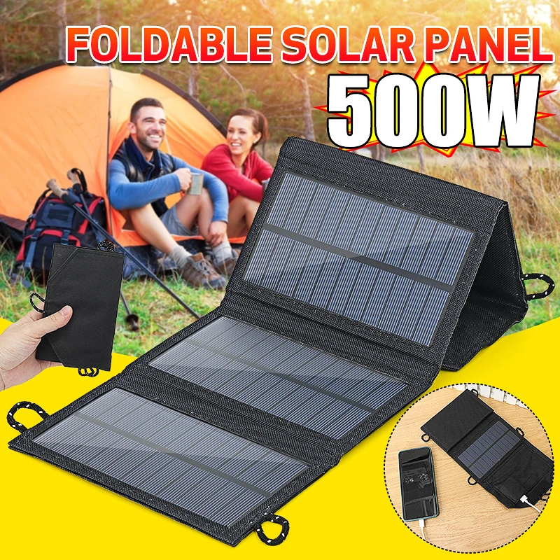 500WPortablePolysiliconSolarPanelChargerUSB5VDCFoldableSolar