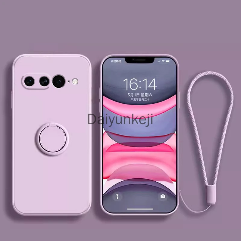 Silicone Phone Case with Ring Holder and Lanyard - Liquid Soft Protective Cover