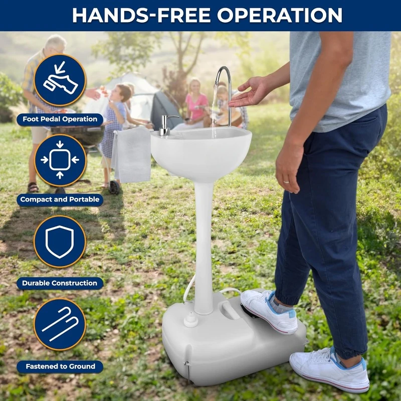 Portable Camping Sink w/Towel Holder & Soap Dispenser  Worksites, Camping – SLCASN18, Standard, White 3