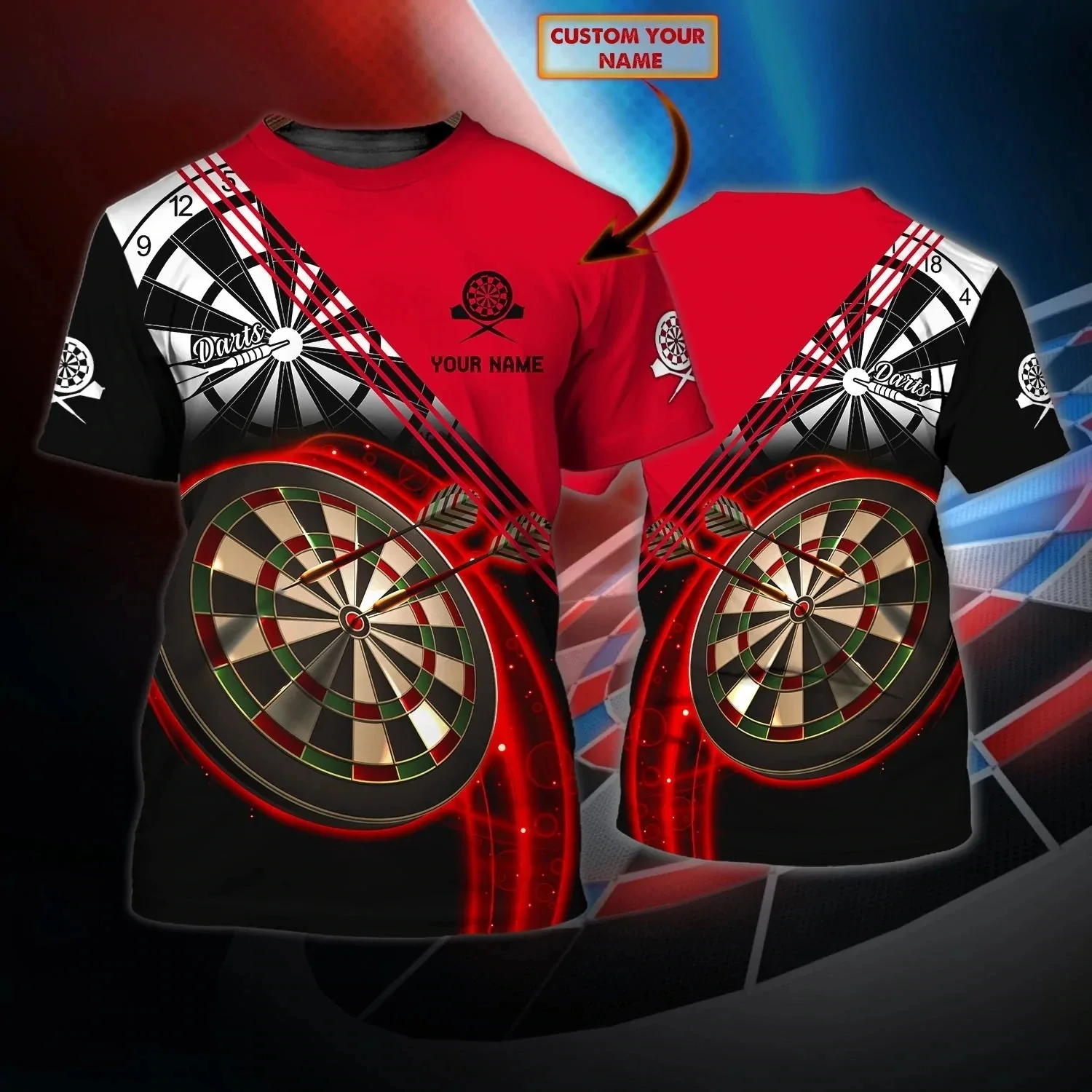 Benutzerdefinierte mit Namen Dart und Bier 3D All Over gedruckt Sommer Herren T-Shirt Dart Lover T-Shirt Casual Unisex Kurzarm DW80 – Detail 24