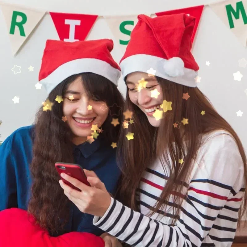 1-24pcs Red Thin Christmas Hats for Adults Kids Non-woven Fabric Santa Claus Xmas Cap Merry Christmas New Year Party Decor Gifts