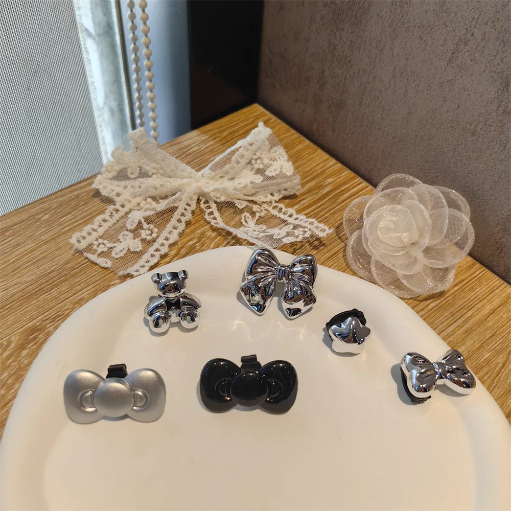 Korean Version Ballet-style Shoe Accessory Set, Lace Silver Bow Shoelace Charms DIY Decoration Buckle