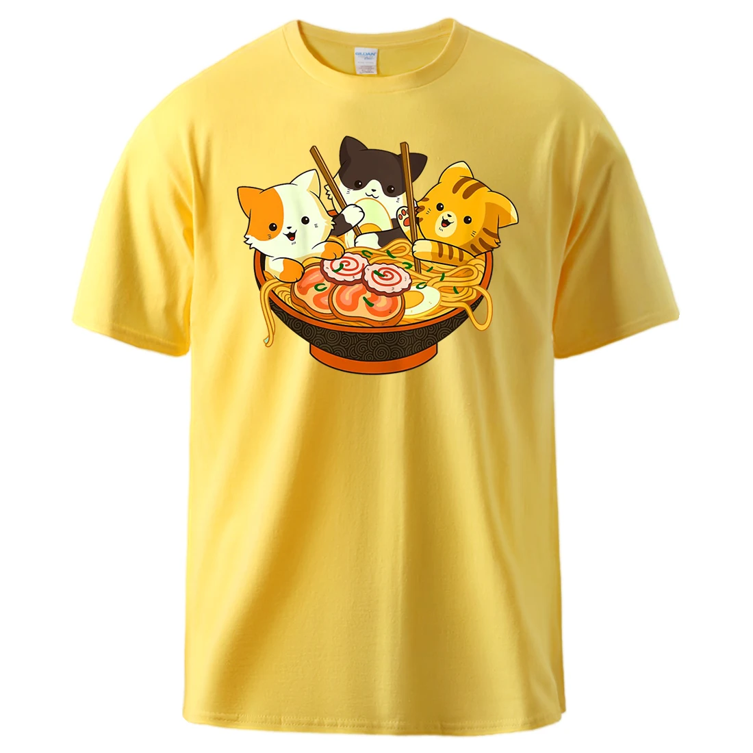 

Anime Cats Eating Japanese Ramen Noodlesprinting T-Shirt Man Cotton Soft Tee Shirts Vintage Classic Tops Basic All Match Tshirt