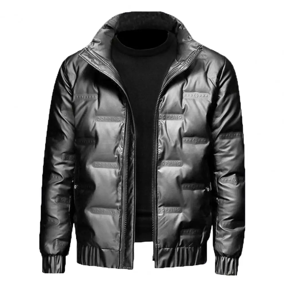 

Shiny Down Jacket Stylish Men's Down Cotton Jacket Warm Regular Fit Coat with Stand Collar Zipper Closure for Autumn Winter Warm