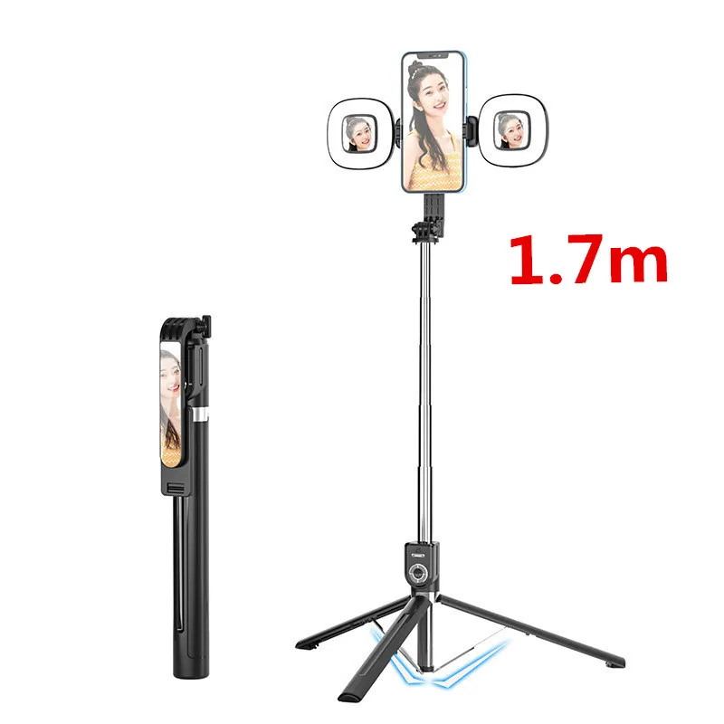 Selfie Stick 1.7M Extended Version Bluetooth Selfie Stick Double Fill Light Tripod with Remote Shutter for Android Ios Phone