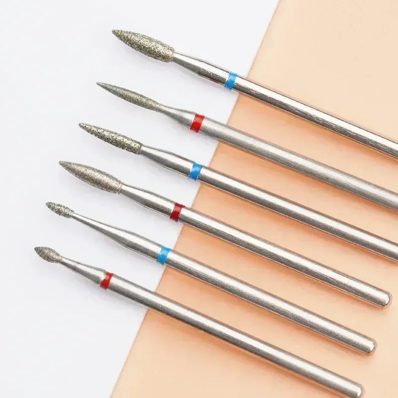 Fine Diamond Nail Drill Bits Flame Shape Russian Mills Cuticle Clean Burr Electric Manicure Drills Nails Accessories 2