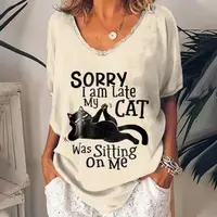 Fashion Woman Blouses 2022 T-shirt Women's 3d Cats Print Black Kawaii V-neck T Shirt Female Clothing Oversized Summer Tops Tees 15