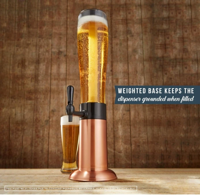 Beer tower drink dispenser with Pro-Pour faucet and freezer tube to keep drinks cold, perfect for parties and game days 3