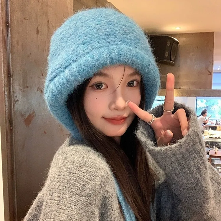 New Knitted Winter Crochet New Warm Fashion Versatile Leisure Thick Women for Beanie Cap Knit Personality Hat Style Girls Gift
