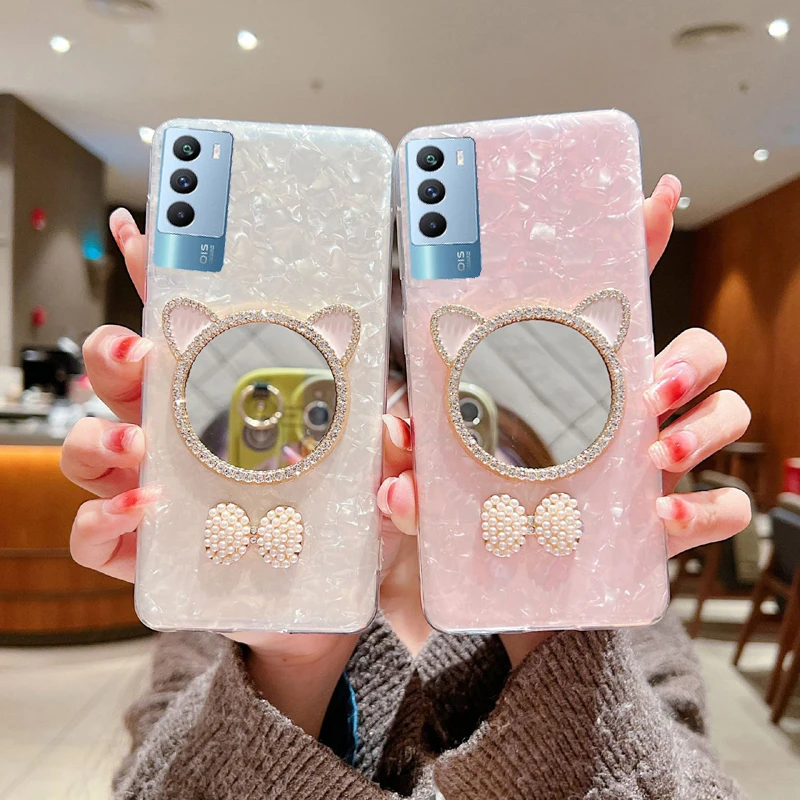 Cute Little Bear Mirror Phone Case Shell Per Vivo Iqoo 9 Pro 5G Iqoo 9 Se 5G Iqoo 11 5G Case Make Up Mirror Hard Back Cover Capa