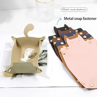 Cute Vintage Cat Shape Folding Leather Storage Tray Desktop Cosmetic Stuffs Key Jewelry Organizer Pu Home Room Entrance Decor 1