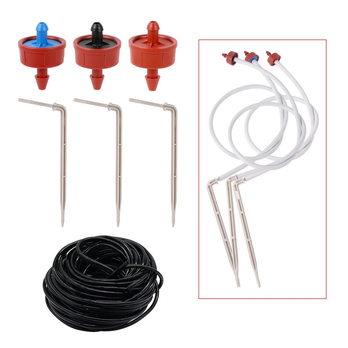 50cm 4/7mm Hose Pressure Compensated Emitter Kits 7 Types One Arrow Dropper Garden Potted Plants Drip irrigation Device 10sets