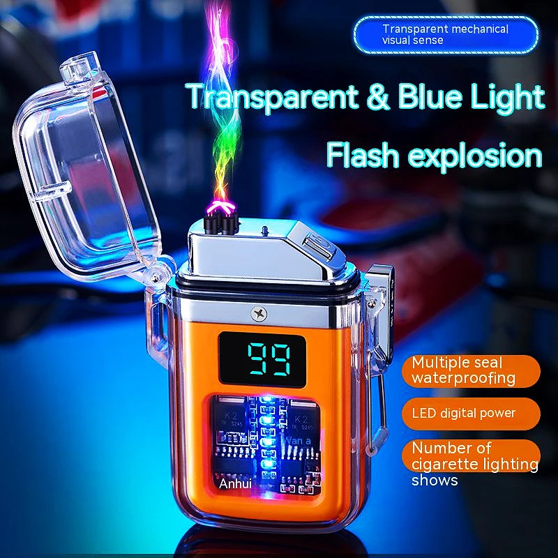 

Double Arc Lighter USB Pulse Lighter Outdoor Windproof Waterproof Lighter Transparent Body Camping Lighters Men Gift Type-C
