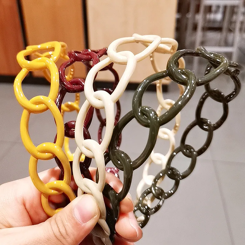 New Fashion Creative Colored Paint Chain Wide Side Headband Women Girls Hair Accessories Headdress Women's Wild Wide Hair Band rainbow adjustable bag straps nylon colored bag belts hanger handbag accessories for women decorative o bag handle ornament