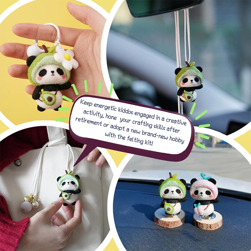 Fenrry Non-Finished Felt Kit Cute Animal Collection Panda Doll Wool Felt Poked DIY Felting Materials Needle Felting Starter Kit