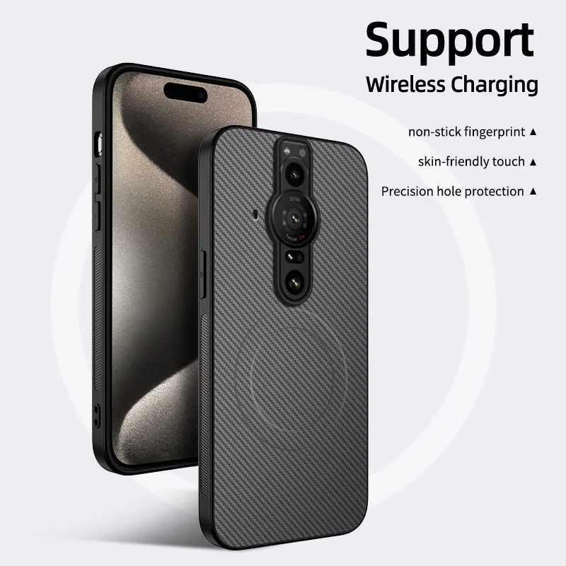 Carbon Fiber Pattern Magnetic PU Leather Back Cover Case