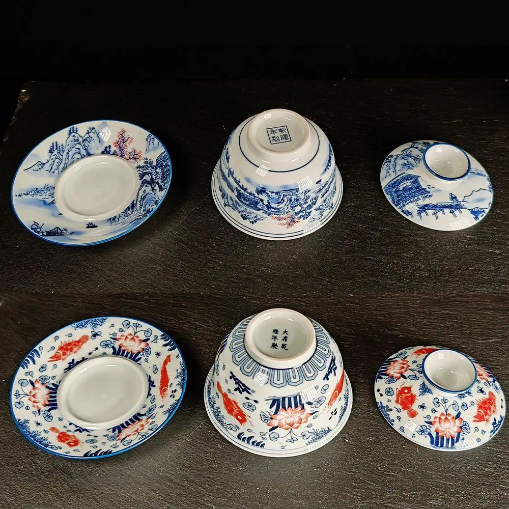 Jingdezhen-Blue and White Ceramic Teacups Gaiwan Household Tea Making Tureen High End Tea Bowl Teapot and Cups Porcelain