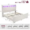 King Size Bed Frame with Storage,Velvet Upholstered Bed with Charging Station and LED Light,Deep ButtonTufted Wingback Headboard 2