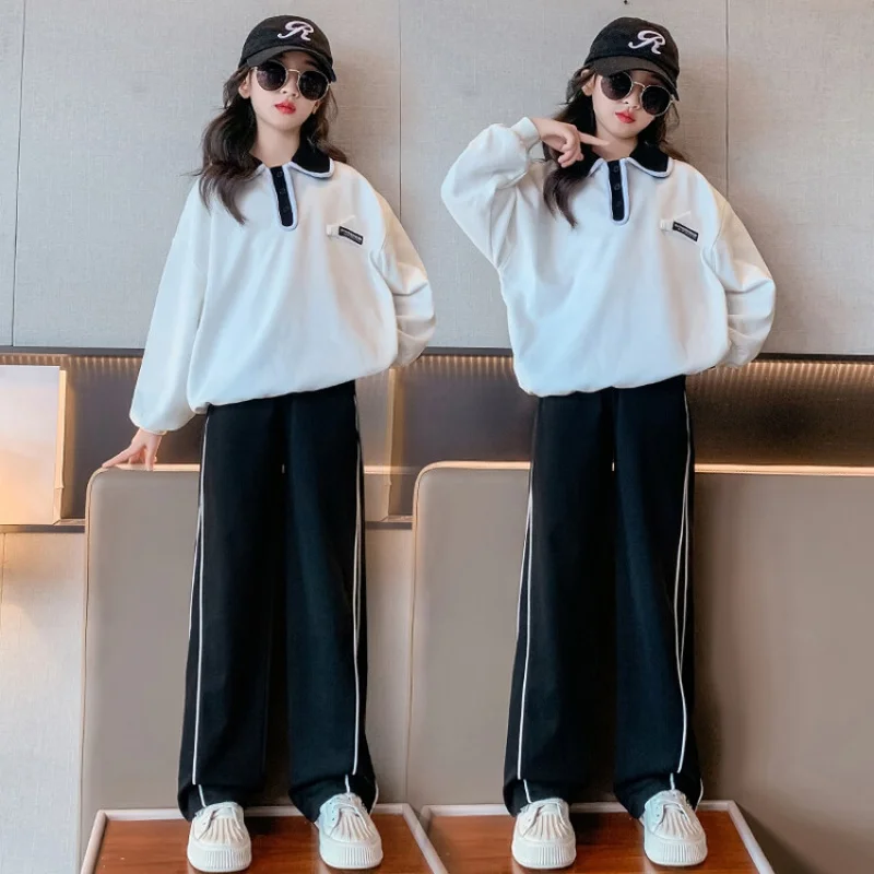 

Girls Spring and Autumn Clothing Sweatshirt + Pants 2 Piece Set 2023 New Korean Style 4-16 Years Old Children's Outdoor Clothing