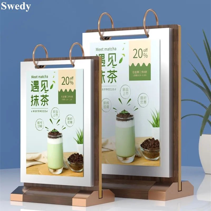 

A4 210x297mm Wood Base Acrylic Sign Holder Display Stand Photo Picture Poster Frame Restaurant Menu Paper Holder