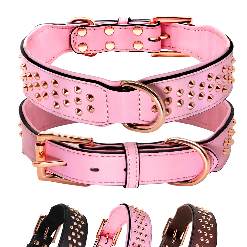 Adjustable PU Leather Dog Collar For Medium Large Dogs