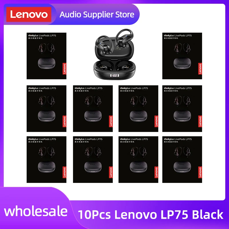 

10 шт., Беспроводные спортивные наушники Lenovo LP75 TWS 5,3
