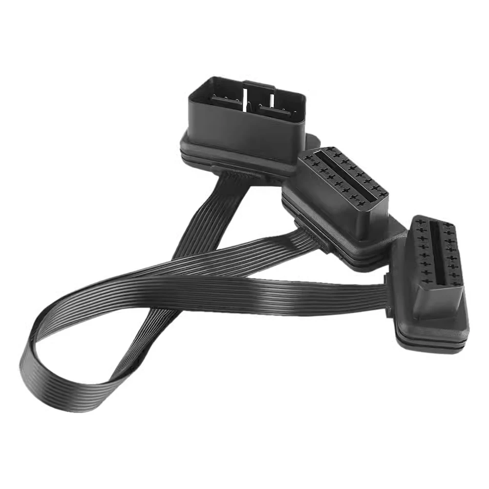 

30CM OBDII Extension Dual Connector Y Splitter OBD OBD2 16PIN Male to Female Connection Flat+Thin as Noodle ELM327