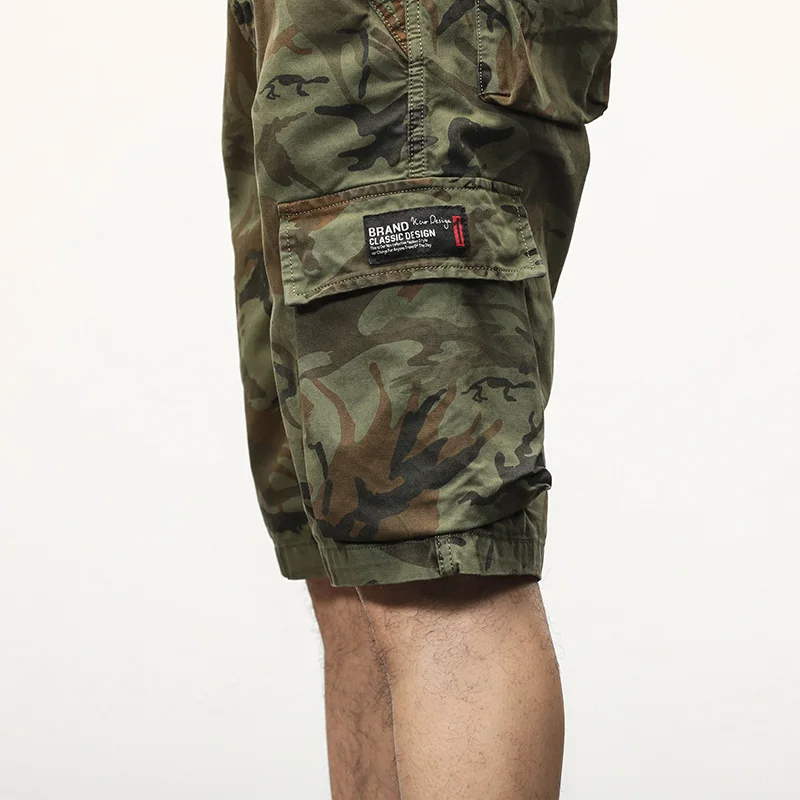 Camouflage Cargo Shorts Men Summer Cotton Tactical Shorts with Pockets Outdoor Hiking Military Short Pants Army Green