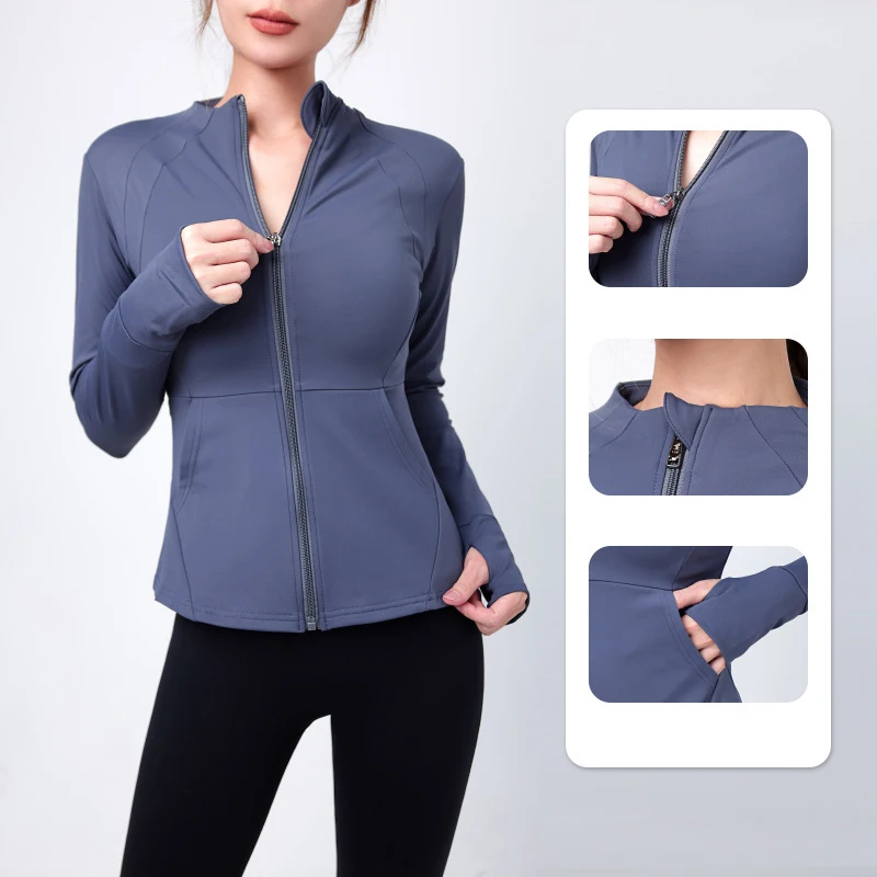 Sports Jacket Pockets Full Zip Up Long Sleeve Top 4018