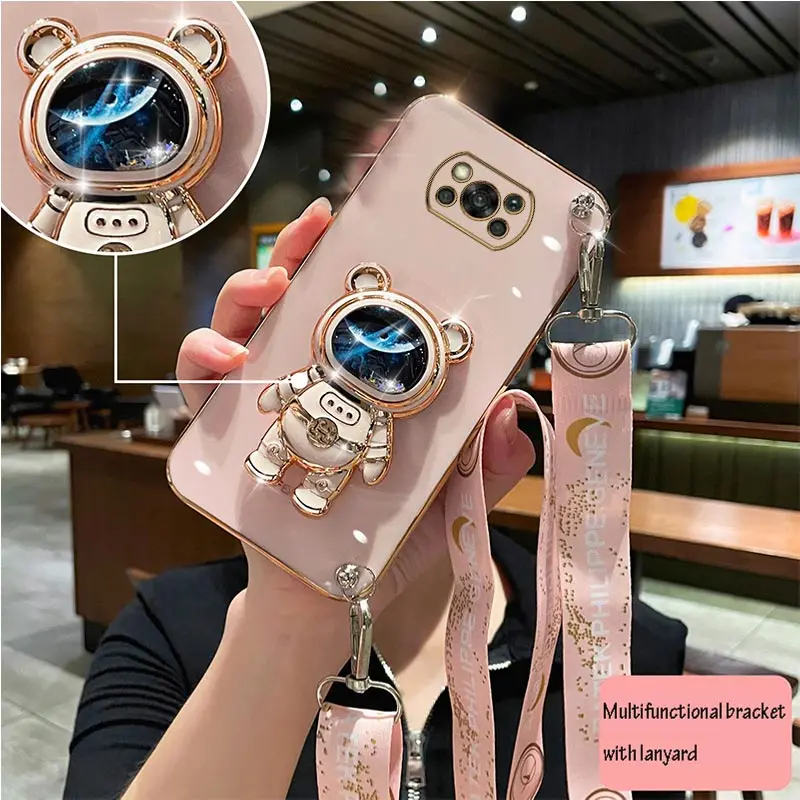 Crossbody Lanyard Quicksand Space Bear Plating Phone Case Cover