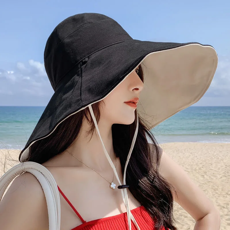 Wide Brim UPF 50+ Sun Hat Women Anti-UV Protection Hiking Fisherman Cap Fold Summer Solid Beach Hat Double sided Sun hat